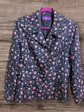 Tutu French navy blue silk starfish blazer. Size 12.